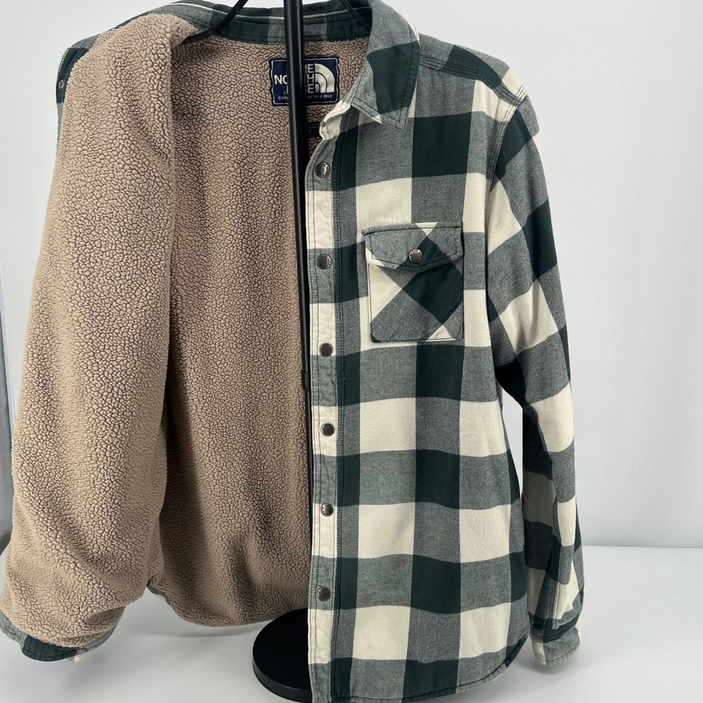The North Face Campshire Sherpa Cozy Shirt Jacket Mens Large Green Plaid Flannel - Picture 3 of 9